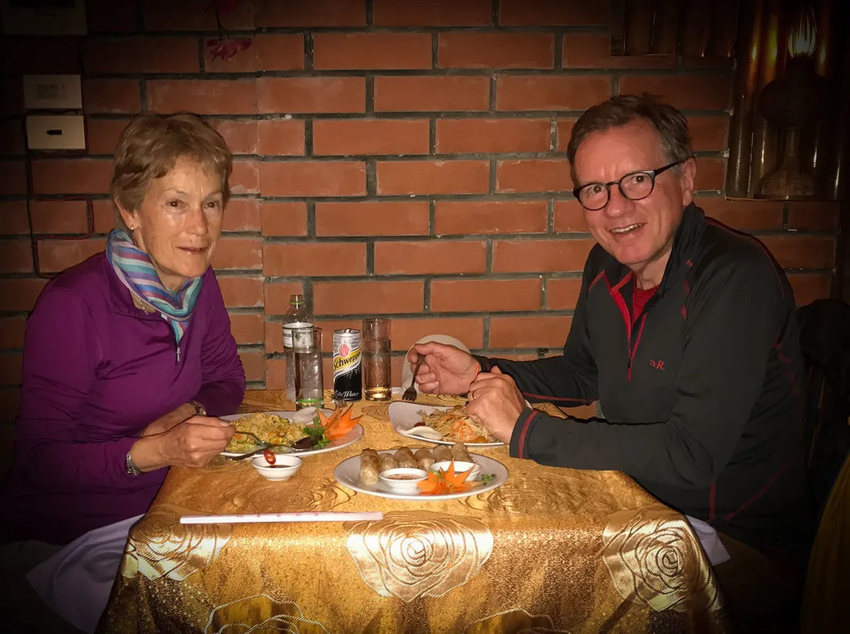 Dinner before our sleeper train jouney, shown in the About Sleeper Train in Vietnam section of this Vietnam travel guide